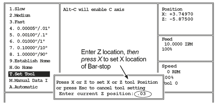 Image of OmniTurn Tool Offset Page: Enter Z Location