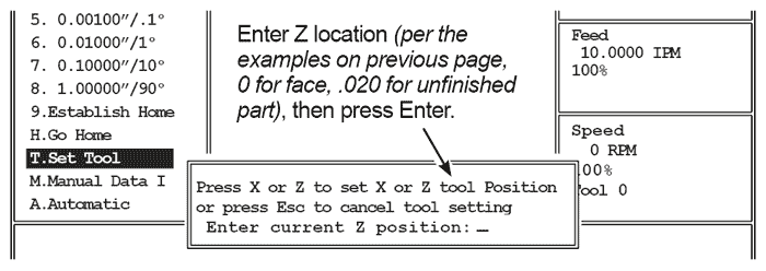 Image of OmniTurn Tool Offset Page: Enter Z Location