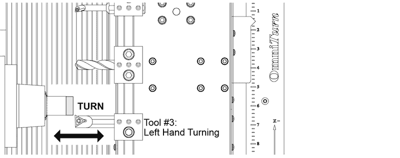 Image of OmniTurn Tooling Plate with Left-hand Turning Tool at Diameter of Blank