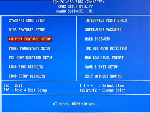 TF-486 Motherboard BIOS Main Screen: CHIPSET FEATURES Select