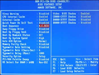 TF-486 BIOS Features Screen
