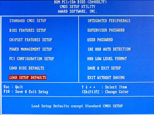 TF-486 Motherboard BIOS Main Screen: Load Setup Defaults