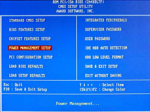 TF-486 Motherboard BIOS Main Screen: POWER MANAGEMENT Select