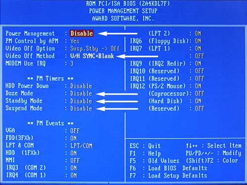 TF-486 Motherboard BIOS: Power Management Screen