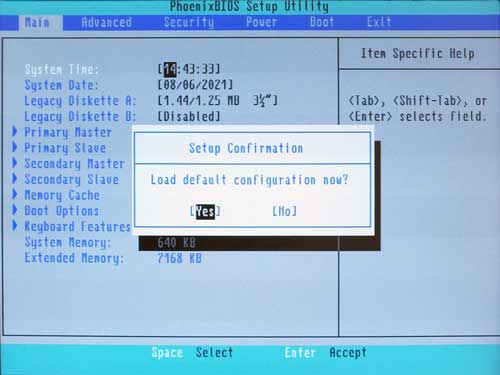 ZF Micro Motherboard BIOS Main Screen: Confirm Setup
