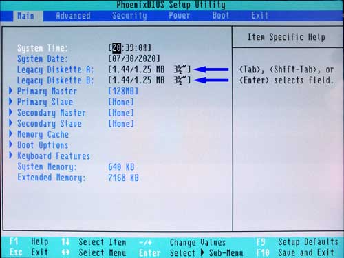 ZF Micro Motherboard BIOS Main Screen: Legacy Diskettes