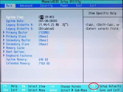 ZF Micro Motherboard BIOS Main Screen: Load Setup Defaults