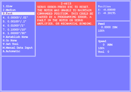 Image of G4 Jog Screen with Servo Error Prompt