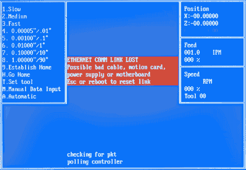 Image of ETHERNET COMM LINK LOST Prompt