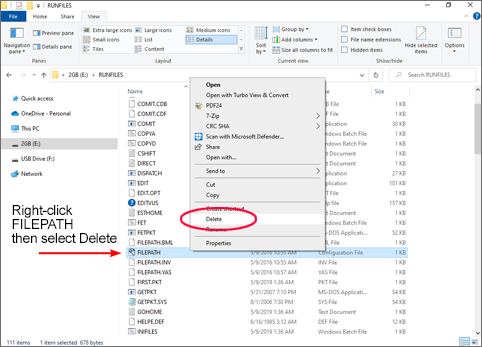 OmniTurn Runfiles Folder: Delete FILEPATH.CFG