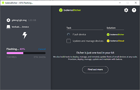 Image of balena Etcher flashing progress screen