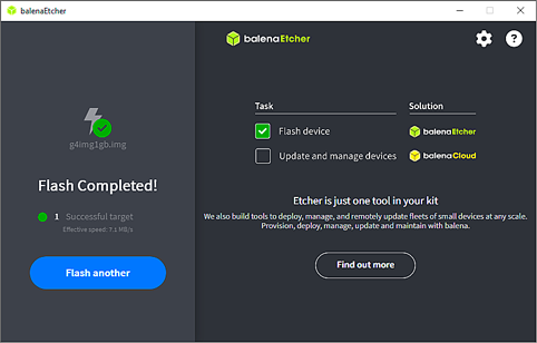 Image of balena Etcher Flash Completed! screen