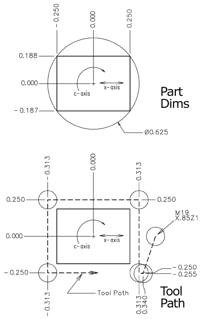 Part Dimensions and Tool Path Image
